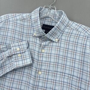 Scott Barber Shirt Mens Large Blue Check Flannel Merino‎ Button Down Long Sleeve